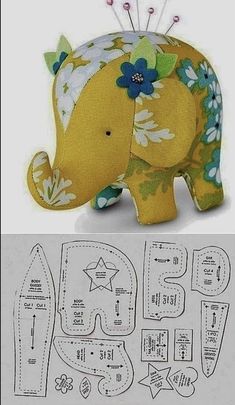 an elephant with flowers on it's head and sewing pattern