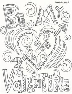 valentine's day coloring page with the words, be my valentine and an arrow