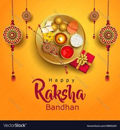 happy rahela bandhan greeting card or poster design with diya and sweets