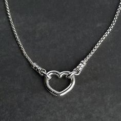 Sweetheart Necklace Chain:  Solid 925 Sterling Silver Rounded Box Chain Necklace 1.8mm width Clasp: Solid 925 Sterling Silver Open Heart Clasp 15mm, front clasp, ideal for interchangeable charms and pendants Shipping: Ships within one business day FREE USPS Ground Advantage Shipping in the USA Upgrades to Priority or Express available in check-out Complimentary gift box with ribbon and a wax seal stamp ready for gift giving Matching bracelets: https://www.etsy.com/shop/LagunaLifeDesigns?ref=sell Gift Box With Ribbon, Open Heart Necklace, Box With Ribbon, Charm Holder, Box Chain Necklace, Heart Chain, Silver Snake Chain, Wax Seal Stamp, Valentines Day Gifts For Her