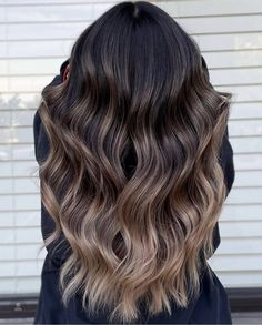 Dark Brown Ombre Hair Straight, Faded Highlights Brunettes, Black Balayage Hair Caramel, Dark Brown Ombre Hair Medium, Darkest Brown Hair Balayage, Modern Ombre Hair, White Skin Hair Color Ideas, Balayage Brownie Batter, Gold Balayage On Dark Hair