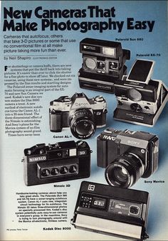 an advertisement for the new cameras that make photography easy, with many different types of cameras