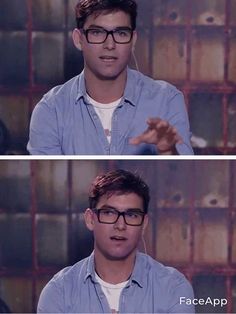 two pictures of a man with glasses on