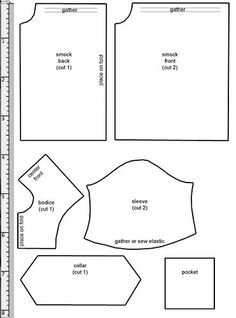 the sewing pattern for an apron is shown in black and white, with measurements to make it