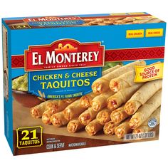 a box of chicken and cheese taquitos