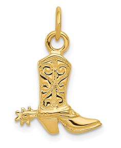 This wild west inspired pendant makes for a versatile fashion accessory that will add a touch of cowboy style to whatever you are wearing. This 3 dimensional cowboy boot pendant is styled in 14k yellow gold with gleaming polished finish for eternal shine. Elegant Gold Formal Boots, Western Gold Engraved Jewelry, Western Style Engraved Gold Jewelry, Engraved Gold Western Jewelry, Mens Cowboy, Boot Jewelry, Cowboy Style, Unisex Baby Clothes, Cowboy Boot