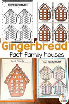 the gingerbread fact family houses is shown in this printable activity for kids to learn how