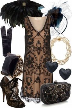 #Gatsby #1920s Full Outfit including #Shoes #Jewellery #Gloves #Bag Style Année 20, Look Boho Chic, 1920 Fashion, Gatsby Style, 20s Fashion, Flapper Style