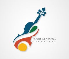 the logo for four seasons orchestra, which is designed to look like an instrument with colorful shapes