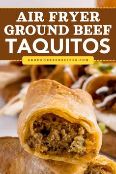 Serve this easy appetizer idea! Delicious and fun to eat, these air fried taquitos are also a family-friendly dinner. So, get your air fryer ready and give this ground beef taquito recipe a try! Air Fried Taquitos, Air Fryer Beef Taquitos, Taquitos Recipe