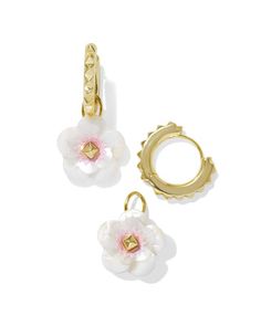 Deliah Convertible Gold Huggie Earrings in Iridescent Pink White Mix | Kendra Scott Gold Huggie Earrings, April Birthday, Huggie Earrings, Huggies Earrings, Kendra Scott, Christmas List, Pink White, Convertible, Collage