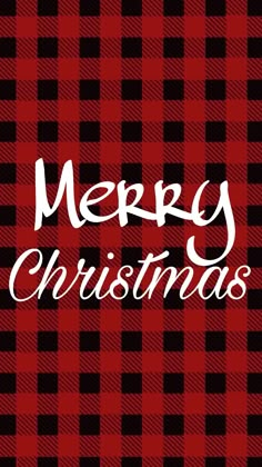 a red and black plaid christmas card with the words merry christmas written in white on it