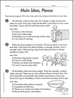 a worksheet with instructions on how to use the word's main idea