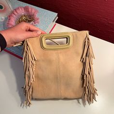 Nwot Maje Fringe Beige Crossbody Handbag - Perfect Condition - Comes With Strap Luxury Beige Fringe Bags, Beige Crossbody Evening Bag For Shopping, Beige Crossbody Evening Bag With Detachable Handle, Beige Tote Evening Bag With Top Carry Handle, Beige Tote Evening Bag For Shopping, Beige Evening Bag With Top Carry Handle For Shopping, Beige Pouch Shoulder Bag With Handle Drop, Beige Crossbody Clutch For Shopping, Beige Clutch Bag For Shopping