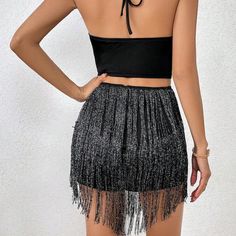 Never Worn Two Piece Set The Bottoms Are Shorts With The Tassels Around It. Very Cute Just Didn’t Wear To What I Bought For. Summer Evening Metallic Bottoms, Silver Bottoms For Evening In Summer, Two Piece Set, Two Piece Sets, Black Silver, Tassels, Two Piece, Silver, Women Shopping