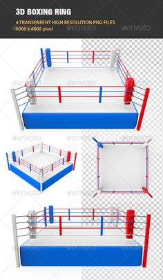 boxing ring mockup with red and blue ropes - objects 3d renders available on separate layers