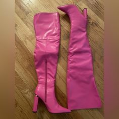 Hi Barbie! Steve Madden Pink Thigh High Faux Leather Boots. Never Ever Worn! Nwt Thigh High Polyurethane Heeled Boots, Pink Leather Fitted Knee-high Boots, Fitted Pink Leather Knee-high Boots, Pink Knee-high Boots For Fall, Chic Pink Knee-high Boots, Trendy Over-the-knee Faux Leather Heeled Boots, Trendy Thigh High Polyurethane Boots, Pink Fitted Faux Leather Boots, Pink Leather Knee-high Boots For Party