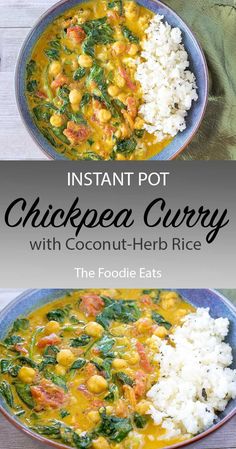 the instant pot chickpea curry with coconut - herb rice is ready to be eaten