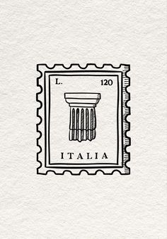 a stamp with the word italia written on it and an image of a vase in the middle