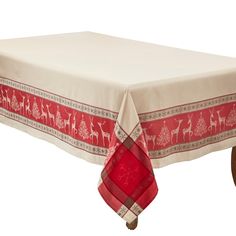 a table cloth with red and white designs on it