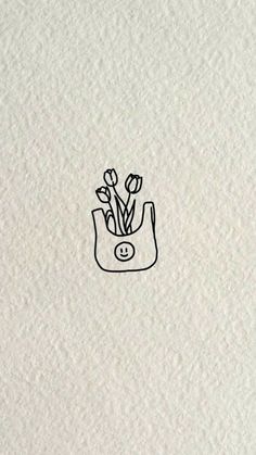 a black and white drawing of a flower pot