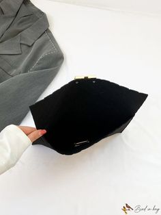 BirdinBag - Stylish Felt Envelope Clutch Bag for Daily Commute - Elegant and Versatile Black Rectangular Office Pouch, Rectangular Black Office Pouch, Black Envelope Clutch For Daily Use, Black Square Clutch For Daily Use, Black Rectangular Bag With Fold Over Clasp, Black Rectangular Bags With Fold Over Clasp, Black Envelope Shoulder Bag For Office, Everyday Rectangular Clutch With Fold Over Clasp, Office Clutch With Fold Over Clasp