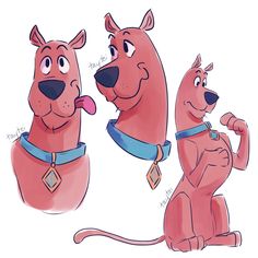 three cartoon dogs with collars and necklaces