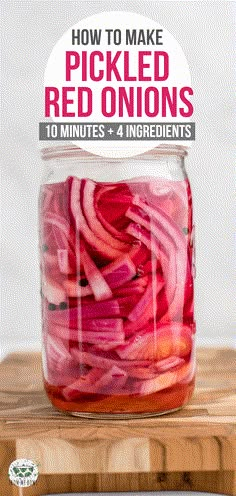 pickled red onions in a jar with text overlay