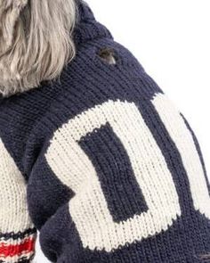 a dog wearing a sweater with the letter d on it