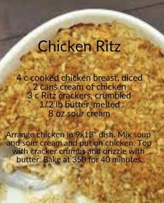 the ingredients for chicken ritz in a bowl