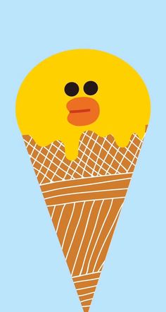 an ice cream cone with a yellow face on it