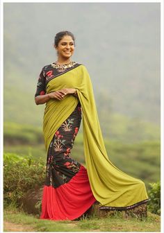 Poornima Indrajith, Indian Motifs, Saree Blouse Styles, Casual Saree, Green Saree, Elegant Saree, Full Length Dress, Indian Outfit, Indian Designer Wear