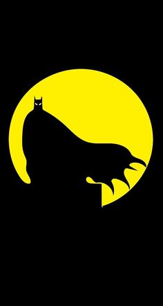 a black and yellow silhouette of a cat in front of a full moon with the words batman on it