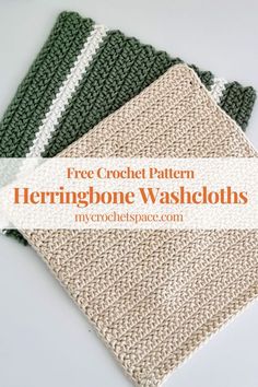 three crochet patterns for herringbone washcloths with text overlay reading free crochet pattern