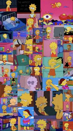 a collage of the simpsons characters