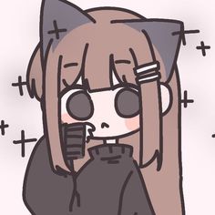 a drawing of a girl with long hair and cat ears, holding a cell phone to her ear