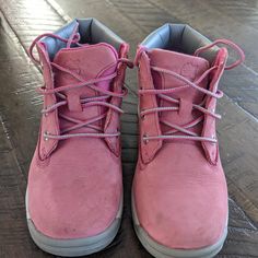 Great Condition Timberland Boots. They Were Gently Used And Can Be Easily Restored To Brand New. Cute Outdoor Boots With Round Toe, Casual Pink Timberland Boots, Timberland Boots Girls, Timberland Ankle Lace-up Boots For Outdoor, Timberland Waterproof Lace-up Boots With Reinforced Toe, Pink Timberlands, Timberland Leather Waterproof Impact-resistant Boots, Pink Boots Kids, Timberland Kids