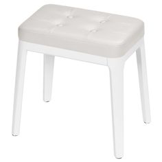 a white stool with buttons on the back and seat cushioned to it's sides