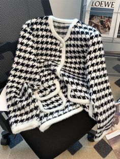 Women Elegant Autumn Winter Knitted England Style Cardigan Sweater Houndstooth Coat Female Fashion Outerwear Lady  Clothes voguable Long Sleeve Houndstooth Cardigan For Winter, Long Sleeve Houndstooth Pattern Winter Cardigan, Winter Long Sleeve Houndstooth Cardigan, Winter Houndstooth Long Sleeve Cardigan, Black Houndstooth Cardigan For Winter, Black Houndstooth Winter Cardigan, Casual Houndstooth Pattern Sweater For Fall, Plaid Long Sleeve Winter Sweater, Casual Houndstooth Sweater For Fall