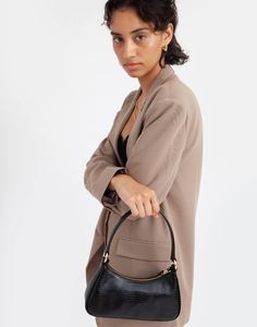 Luxe Mini Shoulder Bag Luxe Mini Shoulder Bag | Hyer Goods Baguette Purse, Black Lizard, Neutral Shoes, Sustainable Bag, Corporate Fashion, Upcycled Leather, Shoe Shine, Saddle Brown, People In Need