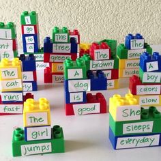 there are lego blocks with words that spell out the word's and numbers on them