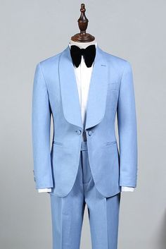 Button: Single Breasted Occasion: Wedding Neckline: Shawl Lapel Material: Polyester & Polyester Blend Pattern: Solid... Sky Blue Weddings, Man Suits, Blue Suit Wedding, Chatsworth House, Tailored Suit, Prom Suits, Wedding Suit, Grill Design, Groom Suit