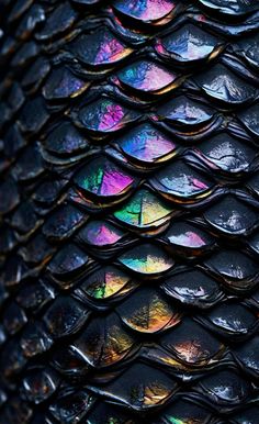 the scales of an animal's skin are painted multicolored with different colors