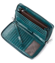 Bostanten - Shop Rozenn Wallets With Checkbook Holder, Made of pure handmade cowhide leather, oil wax polished, large memory capacity, zipper to protect your security information, solid color. 14 days warranty ✓100 free shipping ✓Top quality leather ✓Thoughtful service Green Leather Wallet With Zipper Closure, Green Leather Wallets With Zipper Closure, Cards Holder, Genuine Leather Wallets, Peacock Blue, Credit Card Holder, Cowhide Leather, Wallets For Women, Leather Wallet