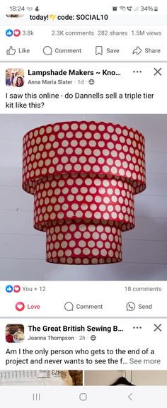 an image of a red and white lamp shade