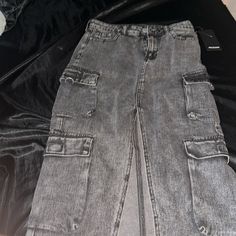 Brand New True Religion Jeans Skirt, Grey Wash Color, Cargo Pockets, Spilt In Front Of Skirt, Black Stitching Size:23 Casual Cargo Pocket Skirt, Trendy Full-length Skirt With Pockets, Trendy Full Length Skirt With Pockets, Jeans Skirt, Grey Wash, True Religion Jeans, Jean Skirt, Skirt Black, True Religion