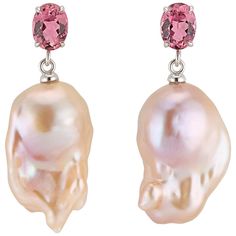 Vibrant Pink Tourmaline set in a high polish 14K white gold basket setting paired with a natural color pink/golden hue baroque pearl drop. The vibrant color of the tourmaline draws out the pinkish hue in these natural colored freshwater baroque pearls. Please note the pearls are natural pearls – so slight variation in size and hue, they are a shade of pink purple golden hue. Pearl length - 14-17mm Total Earring Length 1.5 inches. 2.20 tcw of Tourmaline - 2 Oval stones 8x6mm All our gemstones and Pink Baroque, Aquamarine Cocktail Ring, Dope Jewelry Accessories, Gold Basket, Roman Jewelry, Basket Setting, Baroque Pearl Earrings, Magical Jewelry, Tourmaline Jewelry