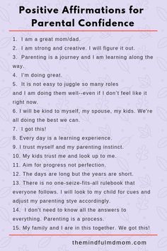 a poem with the words positive affirmations for parent's and child's