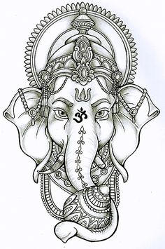 a drawing of an elephant's head with the face of ganesha on it