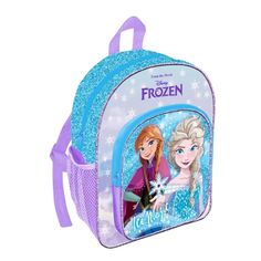 Fully Licensed Frozen Elsa and Ana Backpack. A twin strapped backpack with a main zipped compartment and smaller zipped pocket on the front. The front pocket has a shiny glittery effect behind Elsa and Ana. It also has a netted pocket on the side, perfect for water bottles. This amazing backpack is decorated with Elsa and Ana and the wording 'Ice Magic'. The main compartment also has an ice blue glitter effect, stunning detailing. This amazingly cute Frozen backpack measures: Height - 31 cm, Wid Frozen Backpack, Girls School Backpack, Cute Frozen, Ice Magic, Glitter Backpack, Frozen Characters, Frozen Ice, Happy Girl Quotes, Kids Bag